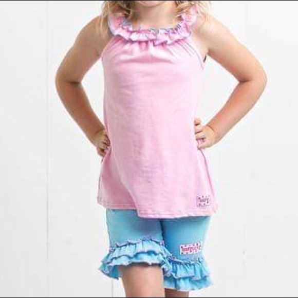 Ruffle Girl Light Pink/Blue Ruffle Neck Short Set - Picture 2 of 3